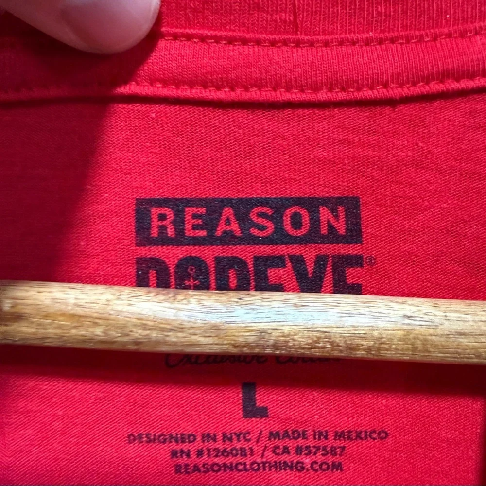Reason Red Crewneck Tee men’s size large with Subtle Logo
